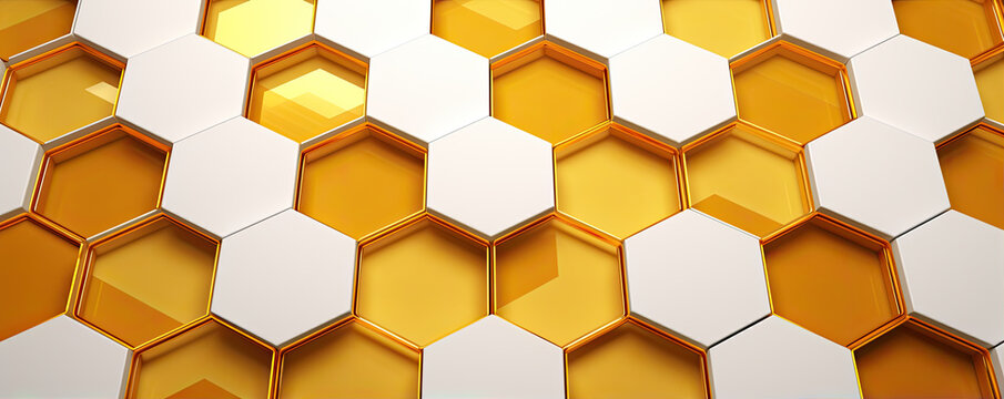 Yellow white honeycomb hexagon texture. abstract honey combs design background © Michal