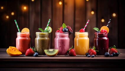 Fresh fruit smoothies closeup food photography low angle