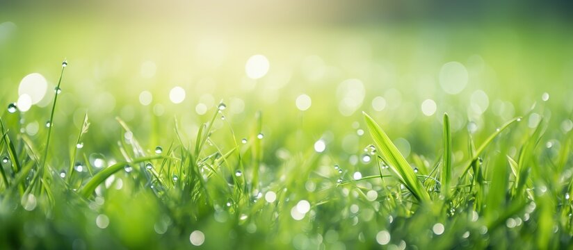 Close up Natural green grass in morning with blur background. AI generated