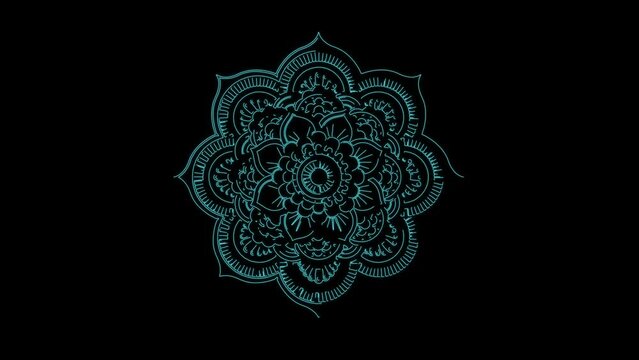 Mandala Abstract ornament multicolored neon line motion. 4k video pattern mandala India.