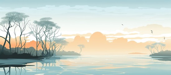 Drawing concept nature landscape deep river among mangrove forests. AI generated