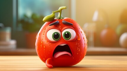 Cute funny crying sad tomato fruit character.  - obrazy, fototapety, plakaty