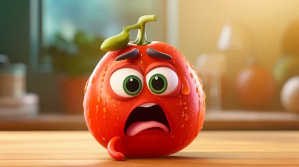Fotobehang Cute funny crying sad tomato fruit character.  © Jalal