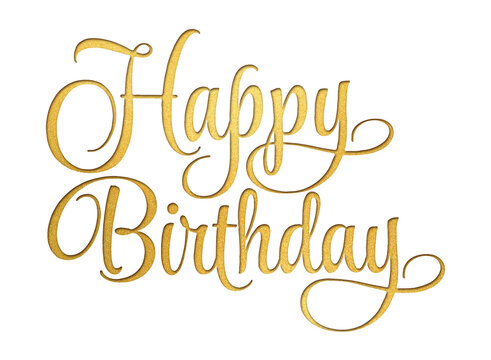 ‘Happy Birthday’ written in script font with isolated paper cutout effect revealing golden background