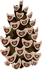 Pine cone in doodle style. on transparent, png. fir cone in flat style drawn by hand. Christmas, New Year's decor