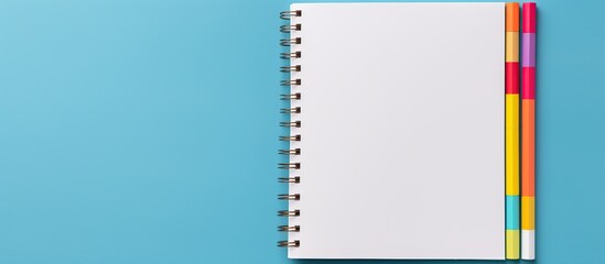 Top view notepad or notebook on blue wooden. AI generated image