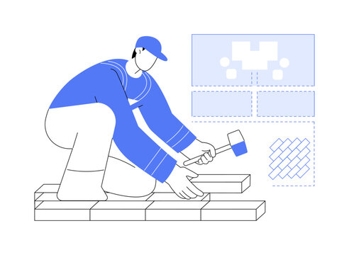 Laying paving abstract concept vector illustration.