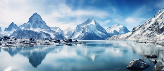 Fototapeta na wymiar Beautiful winter mountain with deep lake landscape. AI generated image