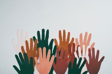Hand up. Social diversity concept. Multi-ethnic crowd.