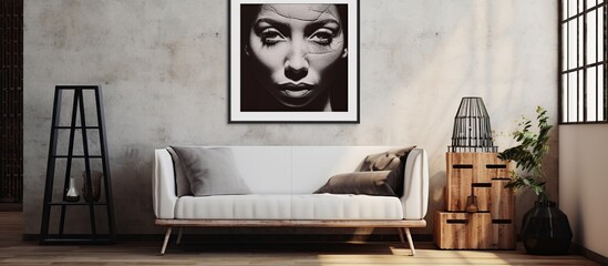 Living room interior design with mock up in the wall. AI generated image