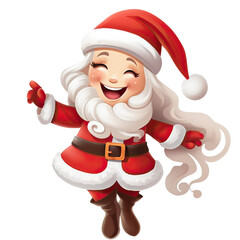 closeup of happy Miss Santa  as cartoon isolated