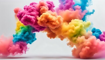 Fototapeta premium Colorful rainbow paint color smoke cloud explosion isolated, white background. 