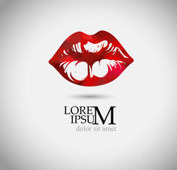 Logo red lips. hand drawing. Not AI. Vector illustration