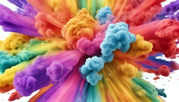 Colorful rainbow paint color smoke cloud explosion isolated, white background. 