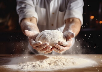 Slow Motion shot of bakery chef applying flour