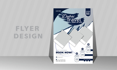 World travel flyer design template, tour flyer, tourism and dark blue color, a4 print ready flyer.