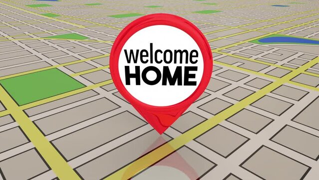 Welcome Home Map Pin New House Location Neighborhood Community 3d Animation