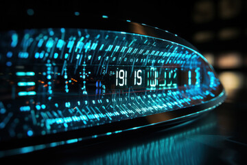 A digital clock display transforming into binary code, illustrating the fusion of modern technology...