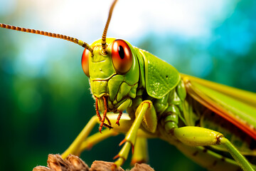 Close-up of a grasshopper. Bright and detailed image.

