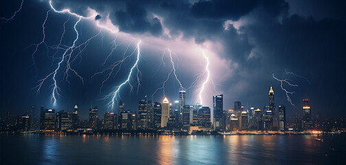 Naklejka na ściany i meble lightning over the city