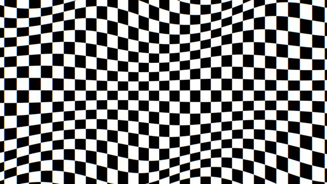 Wavy Black And White Distorted Checkerboard Flowing Optical Illusion - 4K Seamless VJ Loop Motion Background Animation