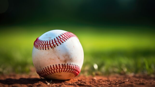 A baseball ball placed on natural grass. Baseball, sport concept