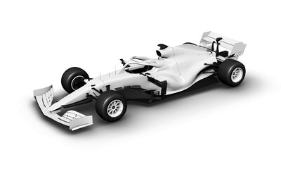 a white formula one car isolated on a white background