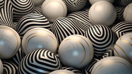 A wallpaper with sim sim balls in a surreal, Escher-like pattern.