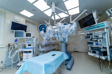 Hospital modern operating room. Sterile professional surgery ward.