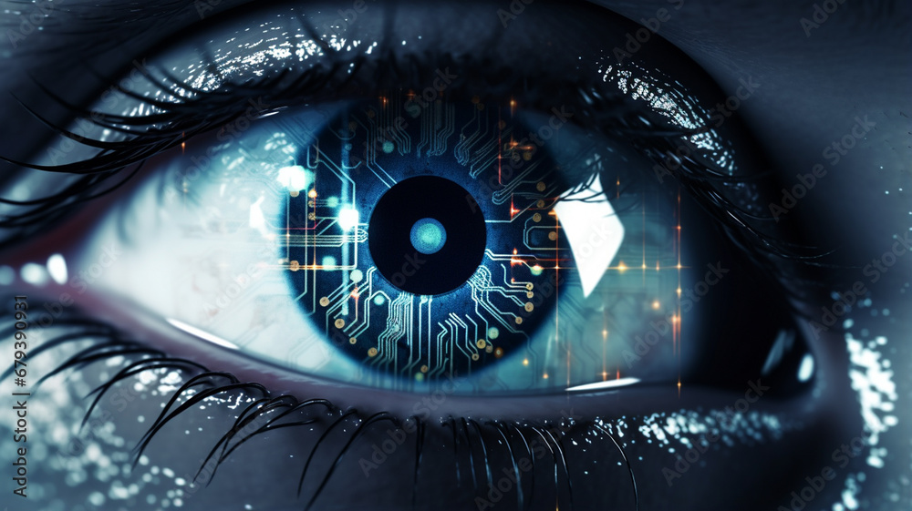 Wall mural eye in cyber security concept. mixed media