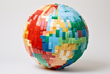 a colorful ball made from multiple colored blocks, solarization effect, earthy naturalism, intricate minimalism