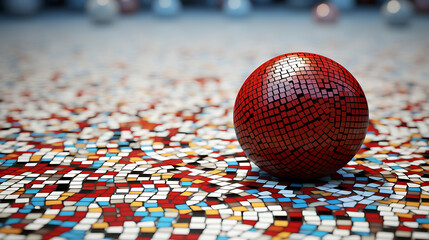 Sim sim balls with a mosaic made of tiny tiles.