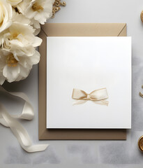 elegant mockup in white and gold tones, the creator of the scene. an empty card, a place for your text. festive postcard.