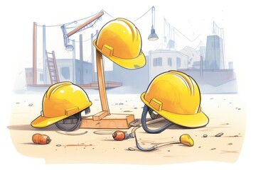 yellow hard hats on a construction site