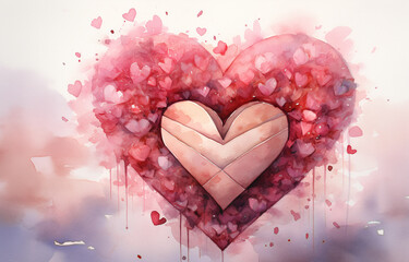 romantic heart watercolor painting in vintage style 