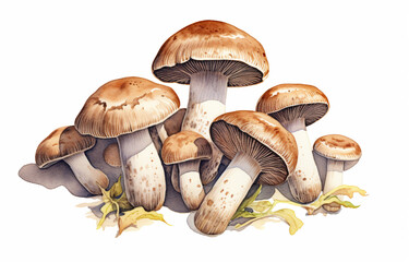 Matsutake mushrooms watercolor on a white background