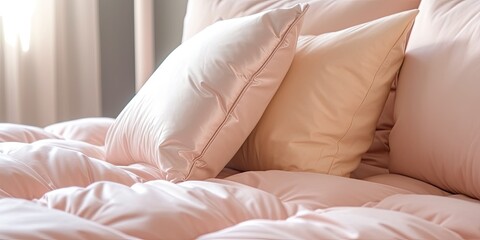 Fototapeta na wymiar close up pastel pillows in bed