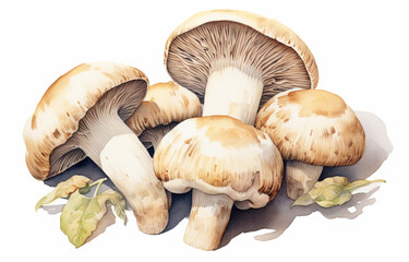 Matsutake mushrooms watercolor on a white background