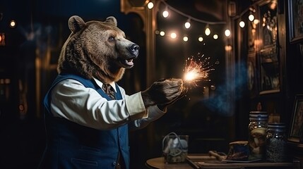 A bear with a magic ball, predicting the future - obrazy, fototapety, plakaty