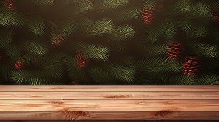 Wooden Table Accompanied by a Christmas Tree