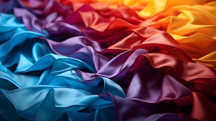 Colorful origami background. Colorful satin fabric as background. Fabric in the wind. 