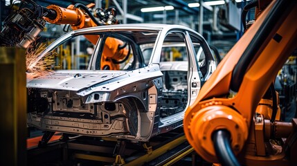 Automotive Factory Utilizes Smart Robot in Light Orange and Dark Amber Palette