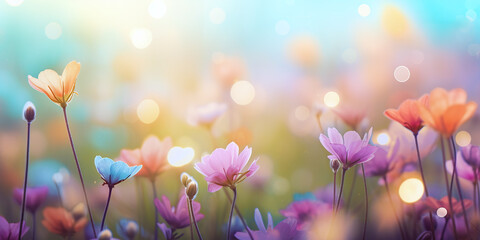 Beautiful colorful flowers with bokeh in background