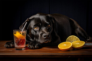 dog with a drink