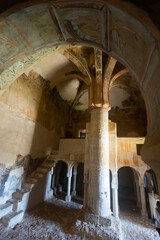 Interior of Hermitage of San Baudelio de Berlanga at Caltojar with remains of antique frescoes on...