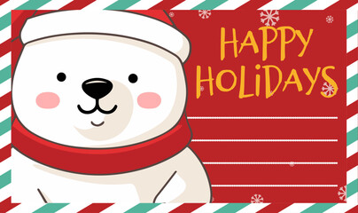 Merry Christmas and Happy New Year: Winter Season Vector Greeting Card with a Cute Polar Bear