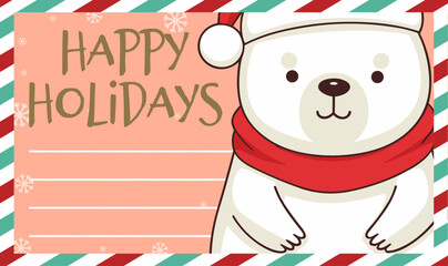 Vector Card for Winter Season: A Cute Polar Bear Wishing a Merry Christmas and Happy New Year