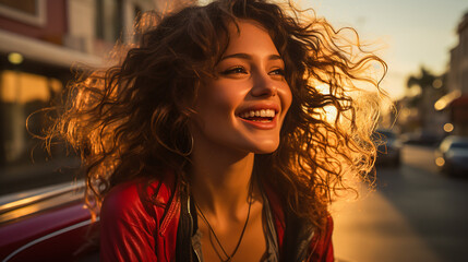 portrait of a woman in the evening light smiling