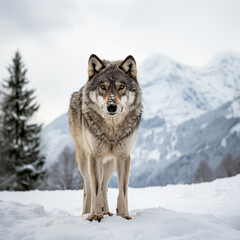 Fototapeta premium Lone wolf against a snowy backdrop. AI Generative.