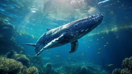 Fototapeta premium Humpback Whale Swimming in Clear Ocean Waters